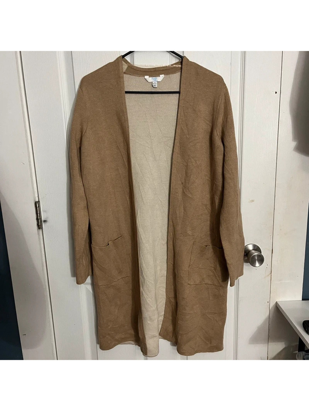 Tan Long Open Cardigan womens M